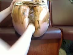 Naughty guy made a slut shit while wearing her panties